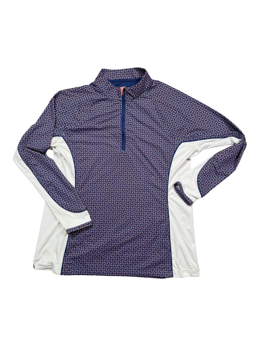 Peter Millar Womens Quarter Zip Golf Sun Shirt Blue Print Large Long Sleeve